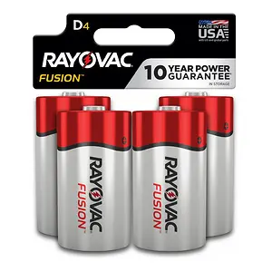 Rayovac D Batteries Fusion Premium D Cell Battery Alkaline, 4-Count