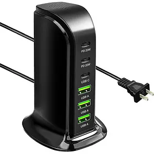 RISWOJOR 70W 6-Port USB C Fast Charger Block with Auto Detect