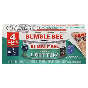 Bumble Bee Chunk Light Tuna In Water, 5 Oz Cans, Pack Of 4