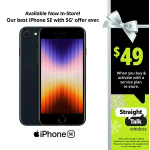 Straight Talk Apple iPhone SE (2022-3rd Gen) 5G, 64GB