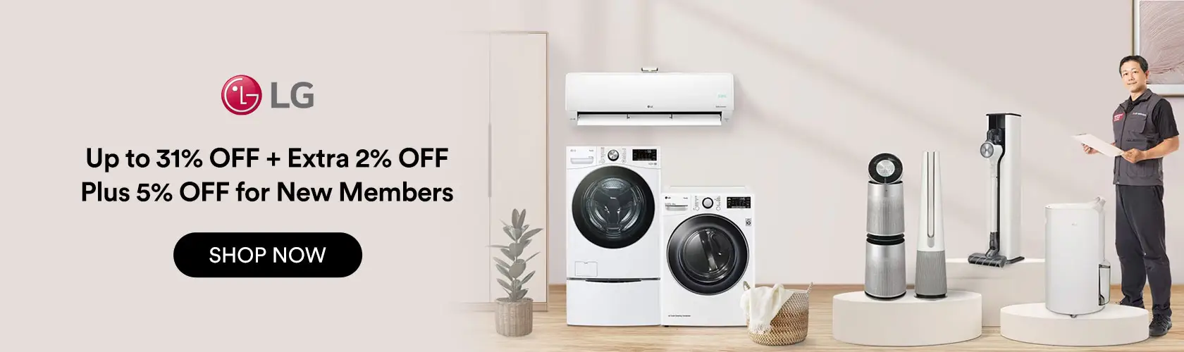 LG Taiwan: Up to 31% OFF + Extra 2% OFF + Extra 5% OFF for New Members