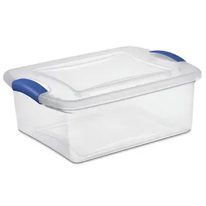 Sterilite 15 Qt. Clear Plastic Latch Box, Blue Latches with Clear Lid