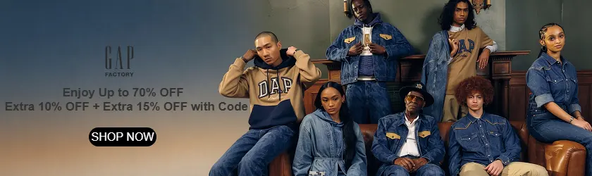 Gap Factory: Enjoy Up to 70% OFF + Extra 10% OFF + Extra 15% OFF