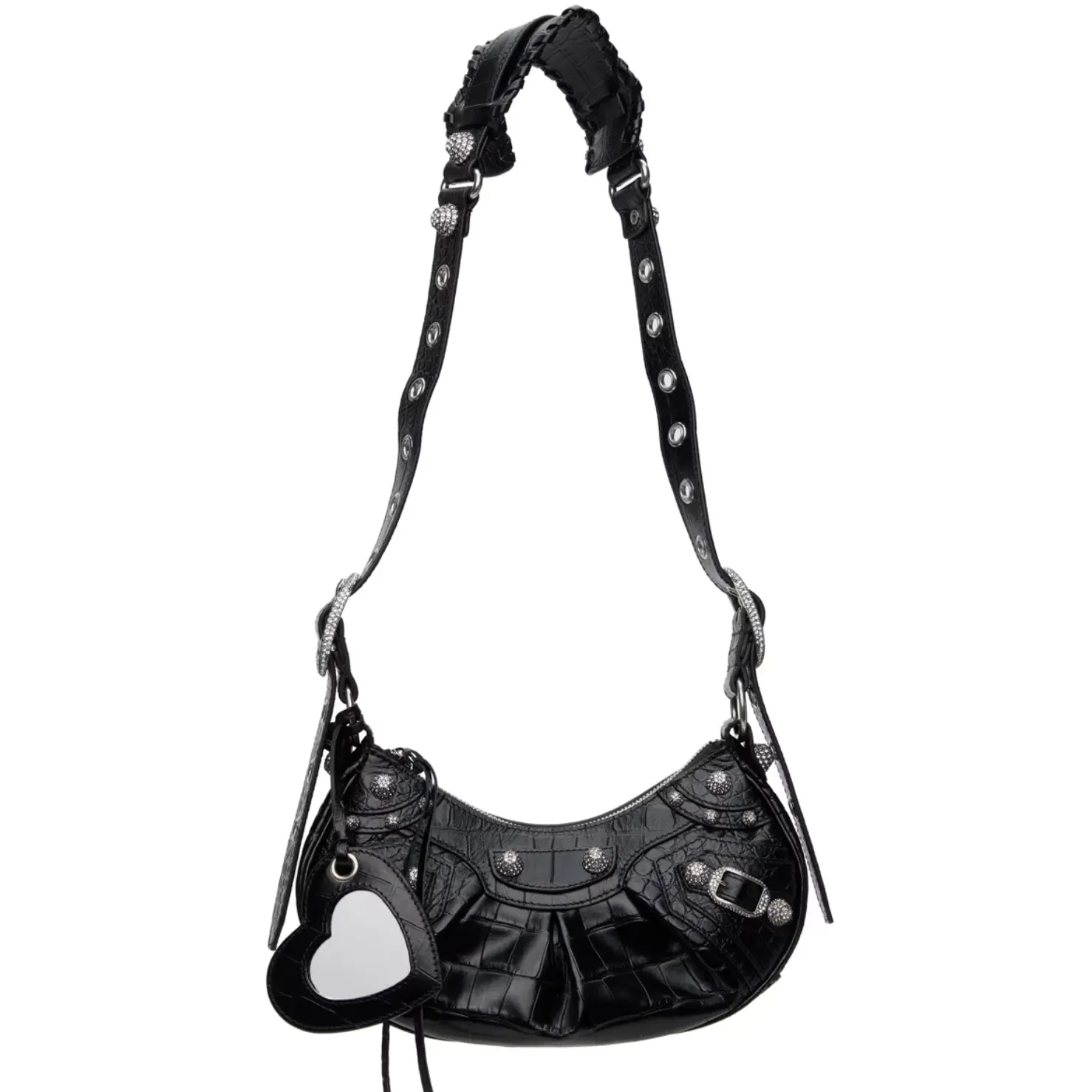 Balenciaga 黑色鳄鱼压纹机车包