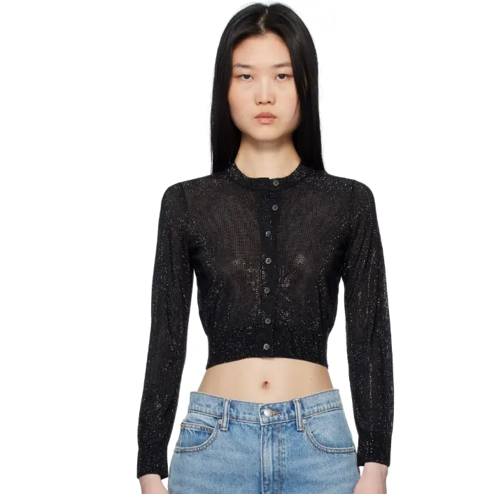 ALEXANDER WANG 黑色 Cropped Bead Hotfix 开衫