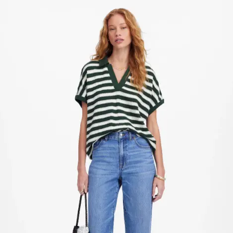 Madewell V领条纹Polo衫