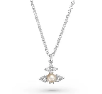 Vivienne Westwood Feodora 银珍珠和方晶锆石项链