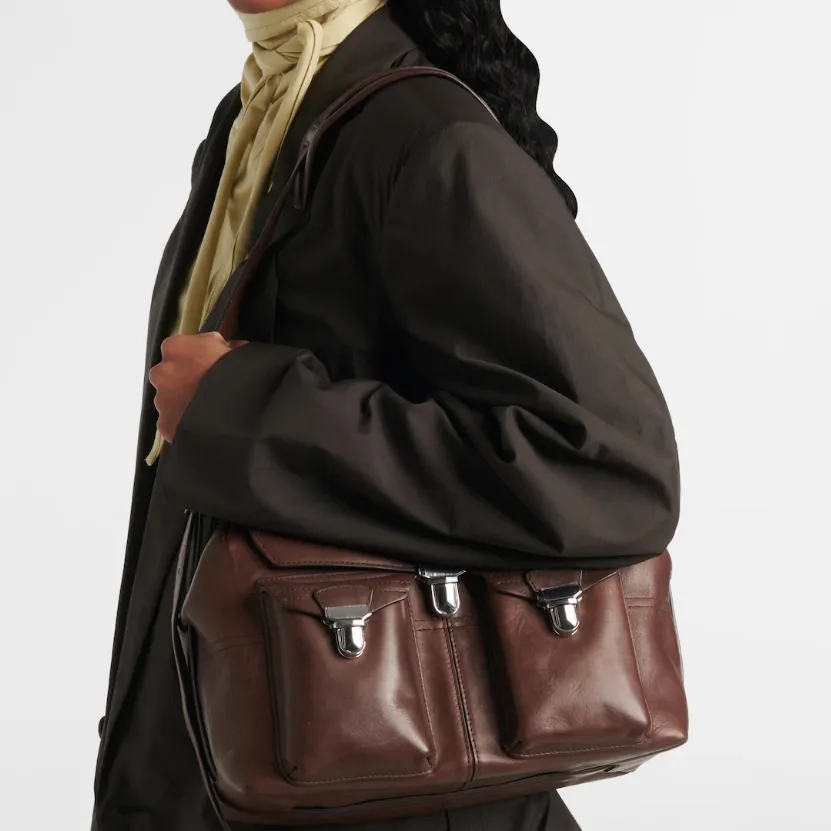LEMAIRE Gear 中号棕色皮革单肩包