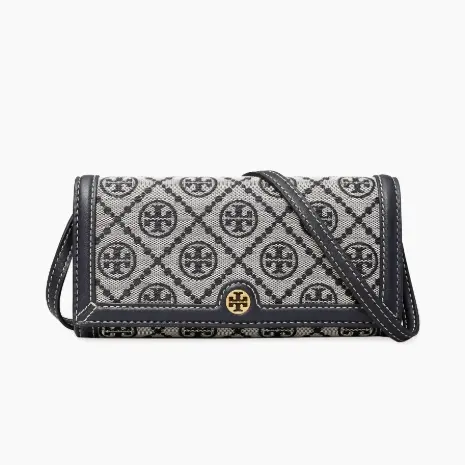 Tory Burch 汤丽柏琦 T Monogram 蓝色老花斜挎钱包