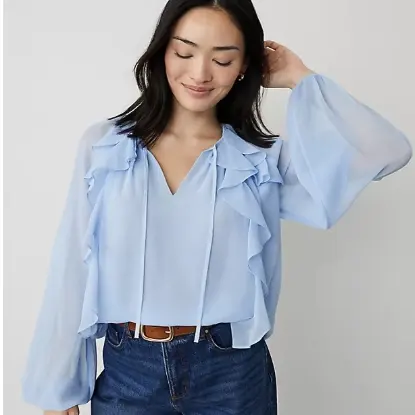 即将截止！Ann Taylor：清仓区热促 封面荷叶边系带上衣$30