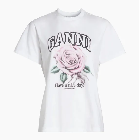 吴谨言同款！Ganni 玫瑰花T恤