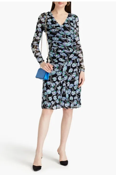 DVF Missy 褶饰花卉印花弹力网布连衣裙