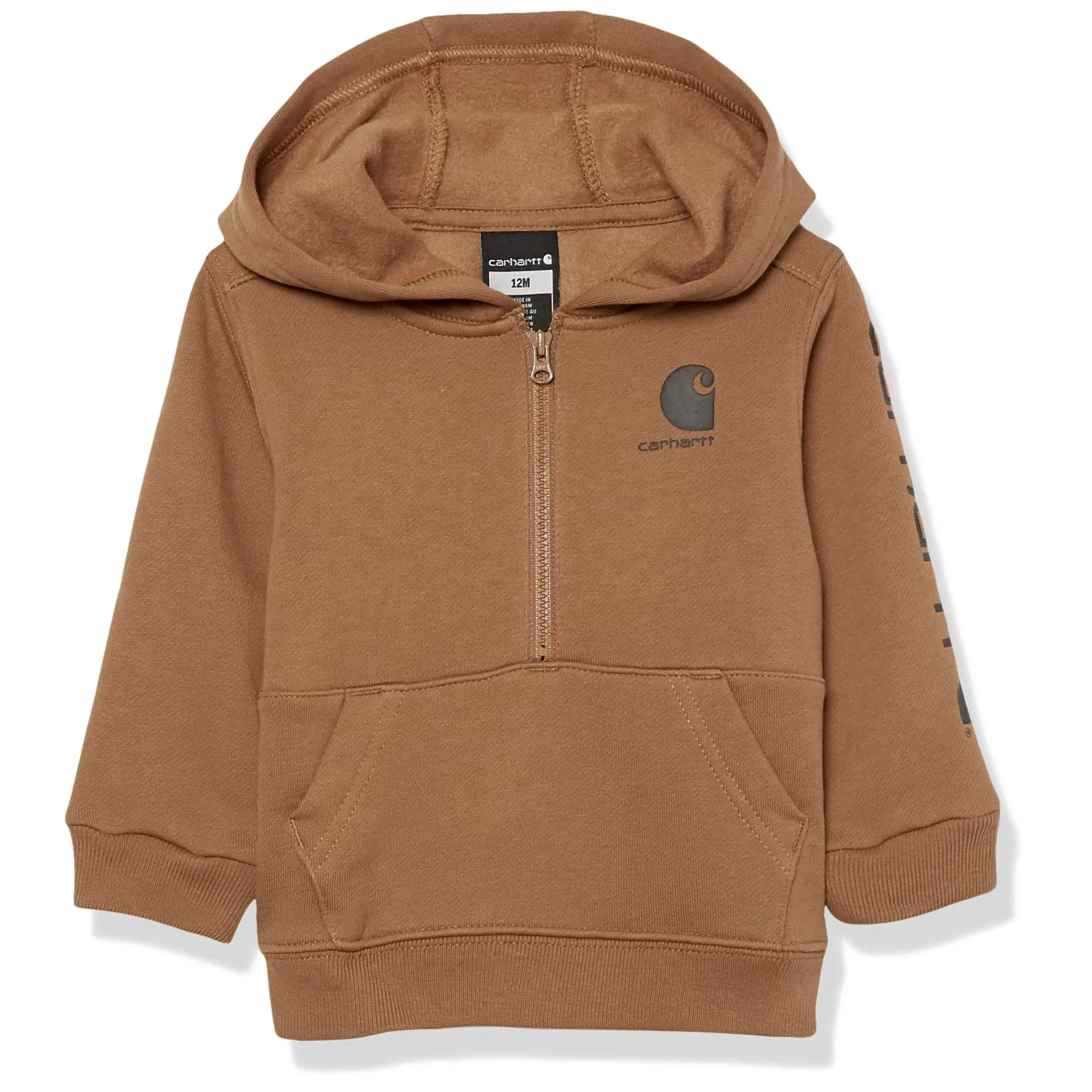 Carhartt 男童长袖半拉链连帽运动衫,棕色（Carhartt）,3T