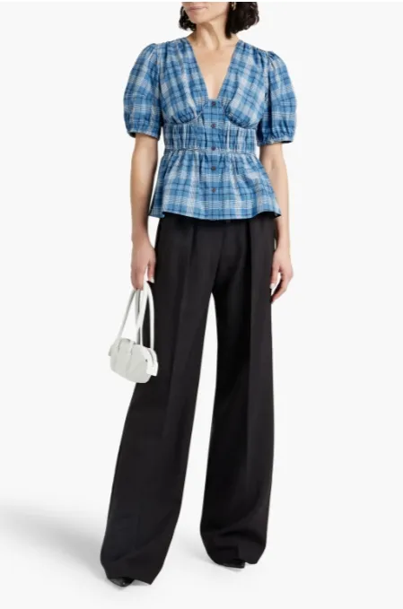 DEREK LAM 10 CROSBY Maureen 平行绉缝格纹棉府绸上衣