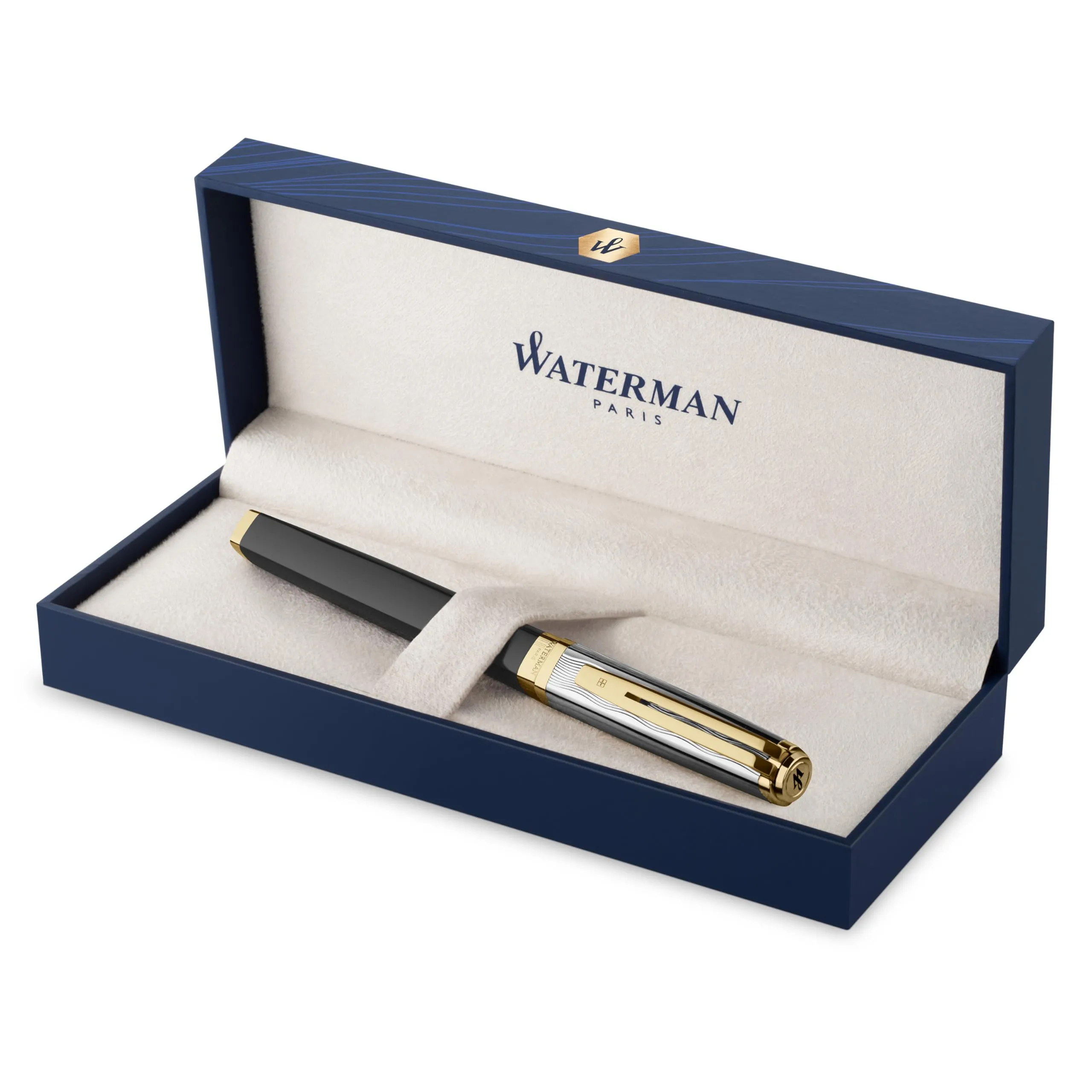 Waterman Exception 钢笔 金属和黑色漆 精密笔帽 钢笔 18 K 金笔尖 礼品盒