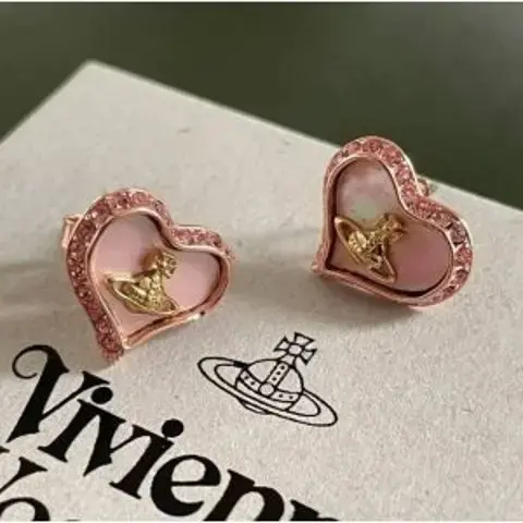 Vivienne Westwood Gold & Pink Petra 粉珐琅爱心耳钉
