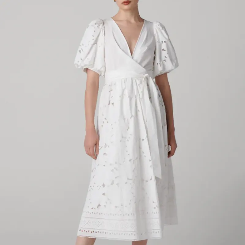 DVF Delilah Eyelet 白色泡泡袖连衣裙