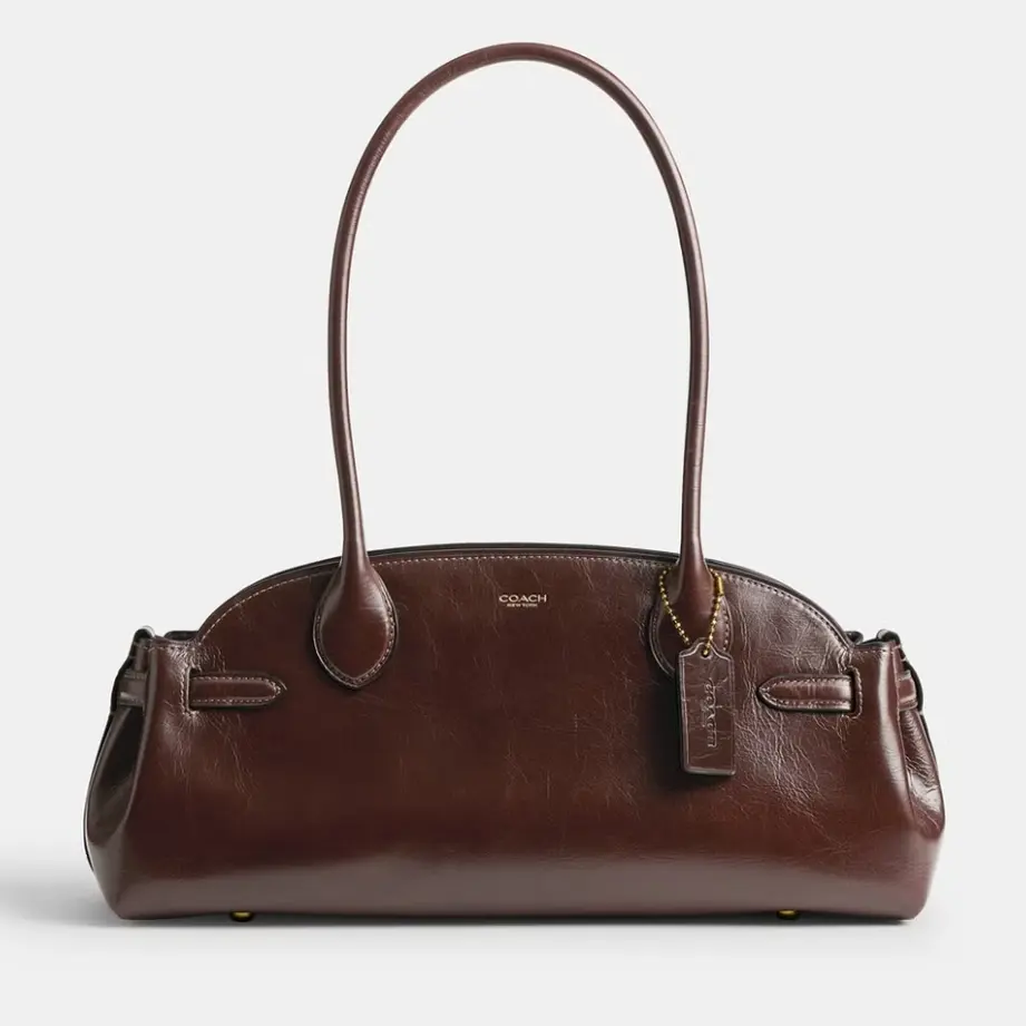 COACH 蔻驰 Glazed Carryall 34 棕色皮革包包