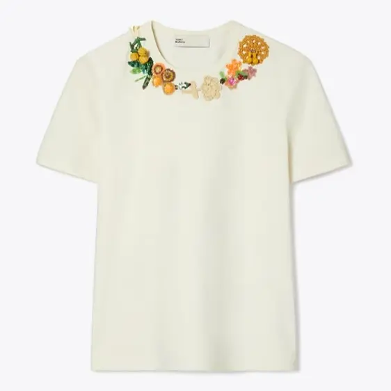 刘令姿同款！Tory Burch 刺绣圆领T恤