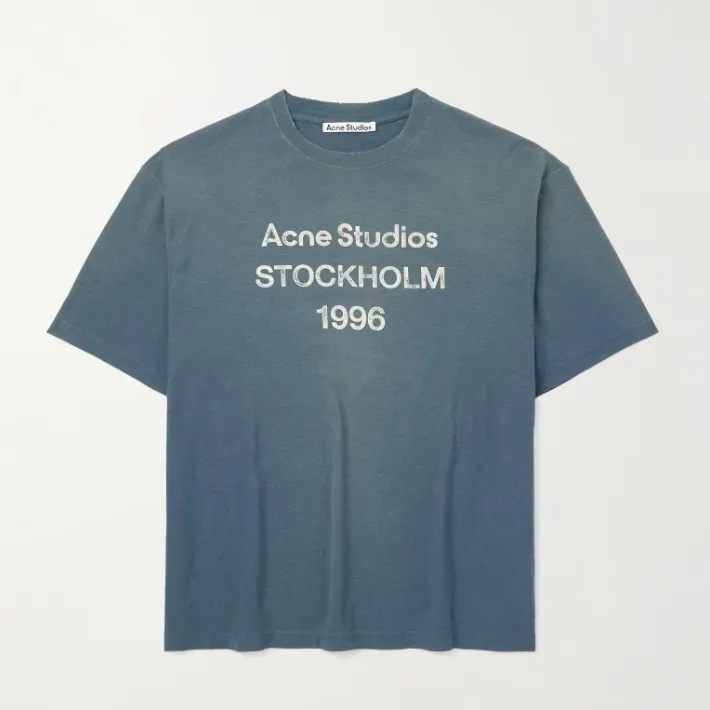 ACNE STUDIOS 1996徽标印花蓝色短袖T恤