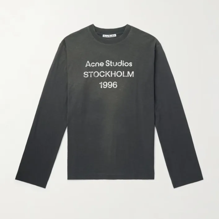 ACNE STUDIOS 1996徽标印花黑色长袖T恤
