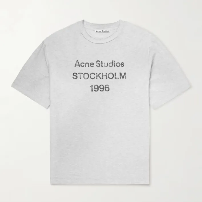 ACNE STUDIOS 1996徽标印花灰色短袖T恤