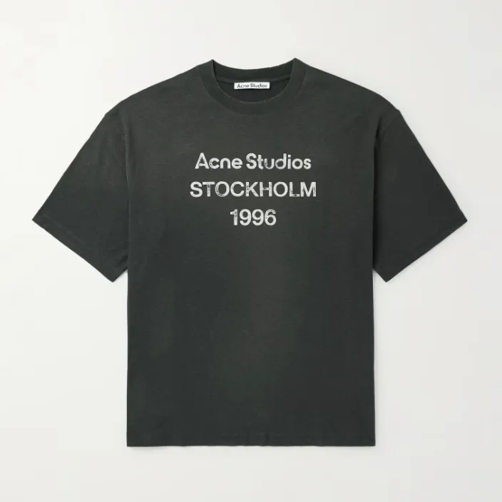 ACNE STUDIOS 1996徽标印花黑灰色短袖T恤