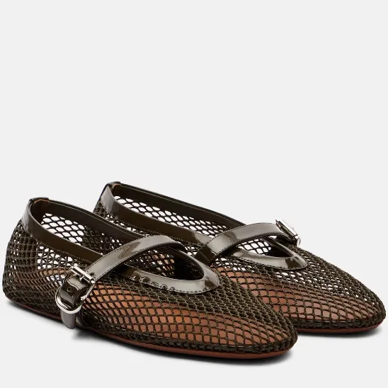 ALAIA 棕色网眼芭蕾舞平底鞋