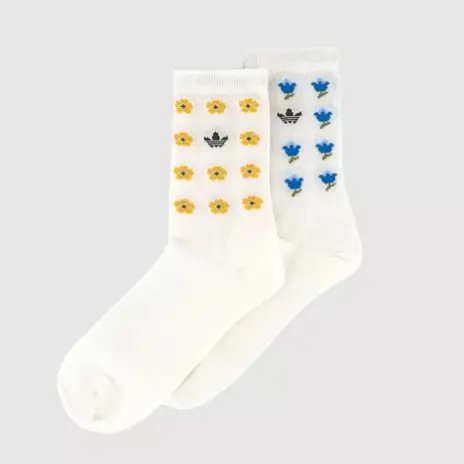 Adidas 黄&蓝 印花运动袜 2件装