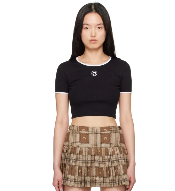 Marine Serre 黑色 Moon Logo Jersey Cropped T 恤
