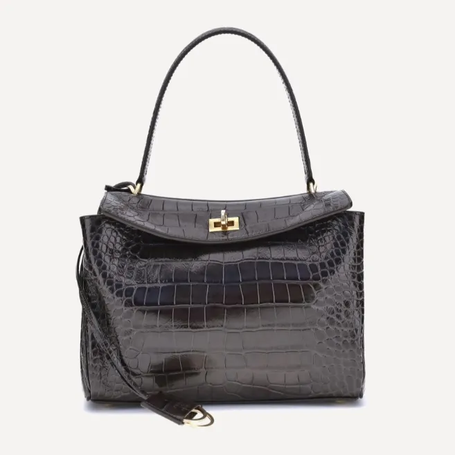 BALENCIAGA 巴黎世家 Rodeo 黑色鳄鱼皮单肩包