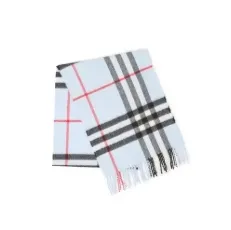 Burberry 巴宝莉 浅蓝色格子印花羊绒围巾
