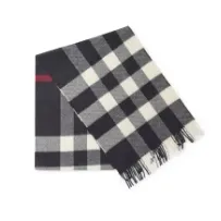 Burberry 巴宝莉 海军蓝棋盘格印花羊绒围巾