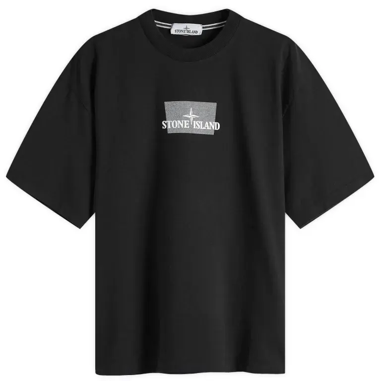 黑色！Stone Island 石头岛 Grid Logo 印花短袖