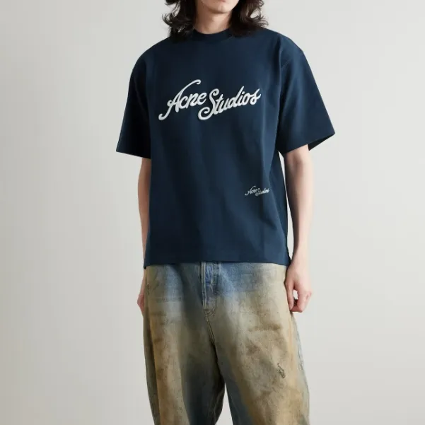 ACNE STUDIOS Exford 海军蓝徽标T恤