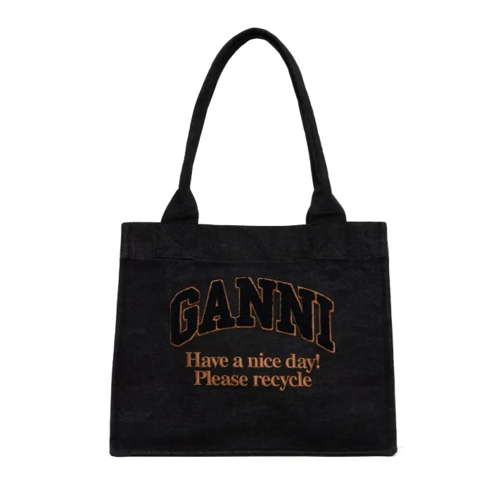 Ganni  Black Large Easy 牛仔托特包