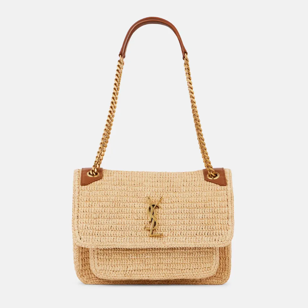 SAINT LAURENT 圣罗兰 Niki 中号拉菲草编织单肩包