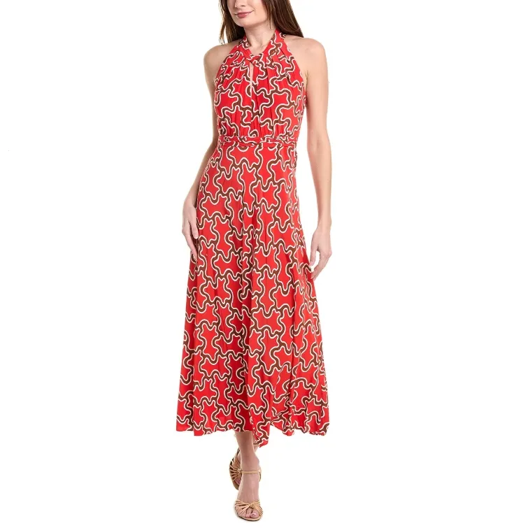DVF 红色 挂脖连衣裙