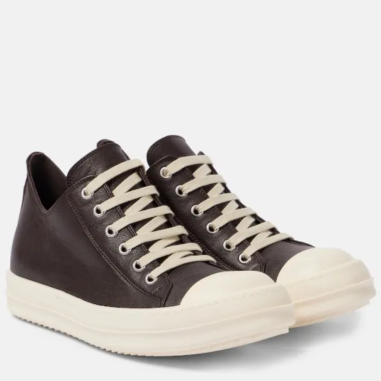 RICK OWENS 棕色皮革运动鞋
