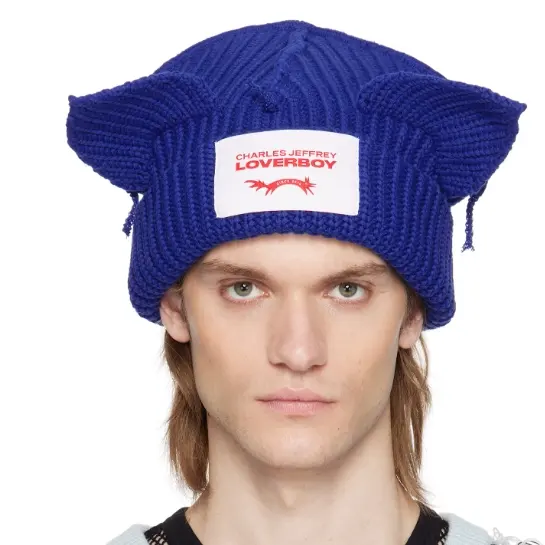 中站含税！Charles Jeffrey LOVERBOY 蓝色 Chunky Ears 毛线帽
