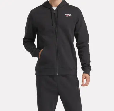 Reebok 锐步 男士徽标羊毛全拉链连帽衫