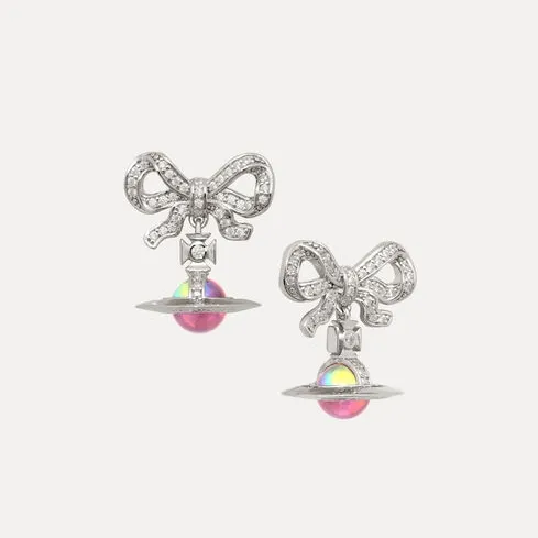 VIVIENNE WESTWOOD 西太后 Octavie 极光粉蝴蝶结土星徽标耳钉