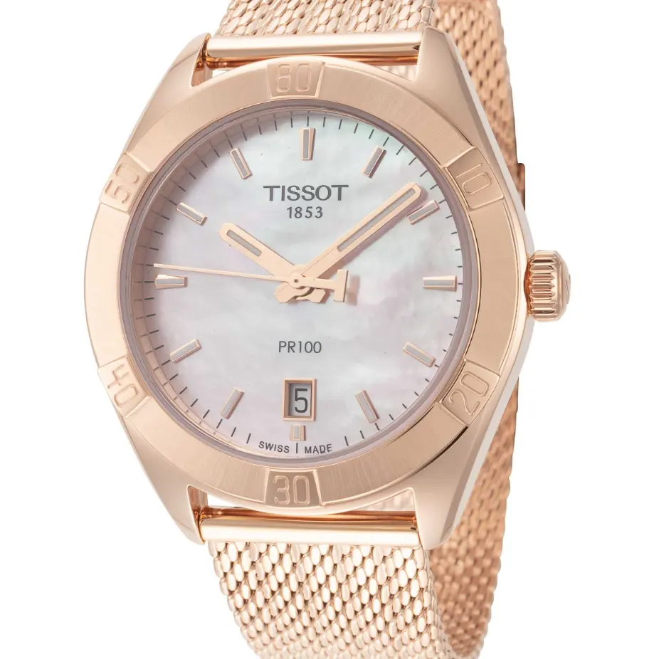 Tissot 天梭 PR 100 石英粉色珍珠母贝女士手表