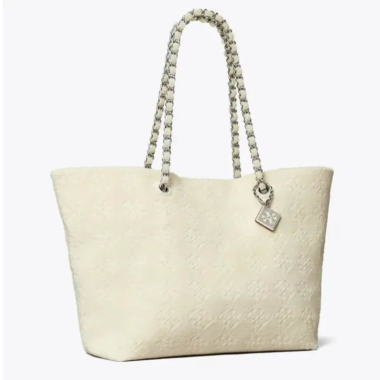库存浅！Tory Burch 汤丽柏琦 Ella Terry 链条托特包 珍珠白