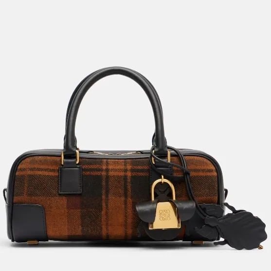 LOEWE 罗意威 Amazona 23 棕色绒面格纹手提包