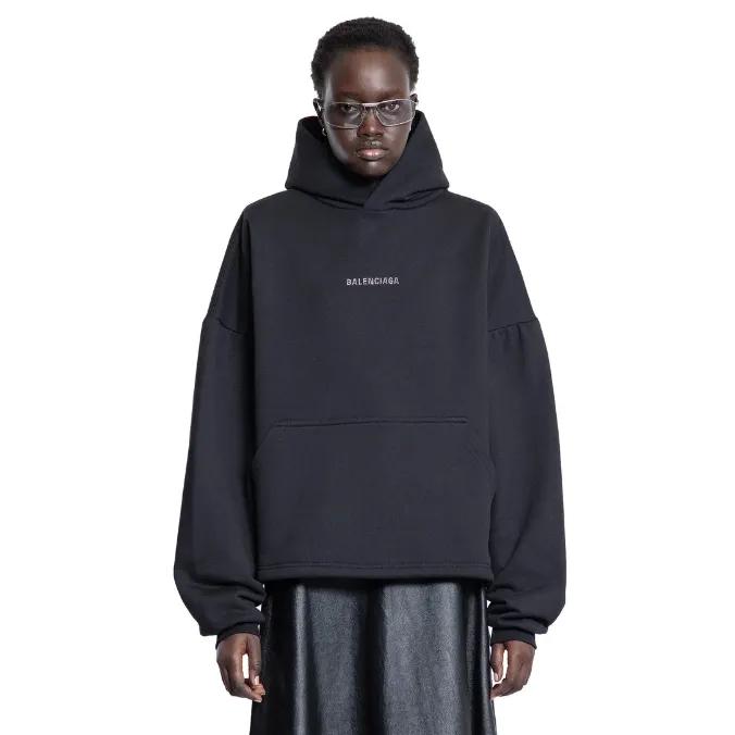 BALENCIAGA 巴黎世家字母徽标黑色连帽卫衣