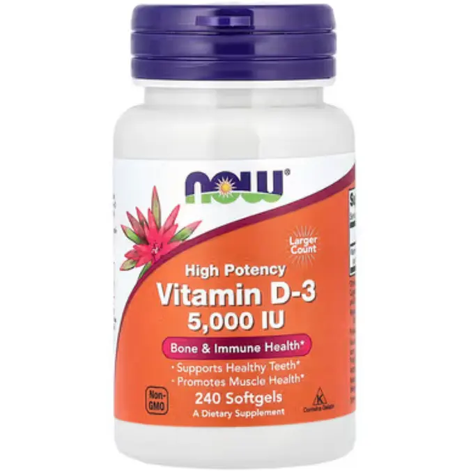 NOW Foods 维生素 D3125 微克（5000 国际单位）240 粒软凝胶