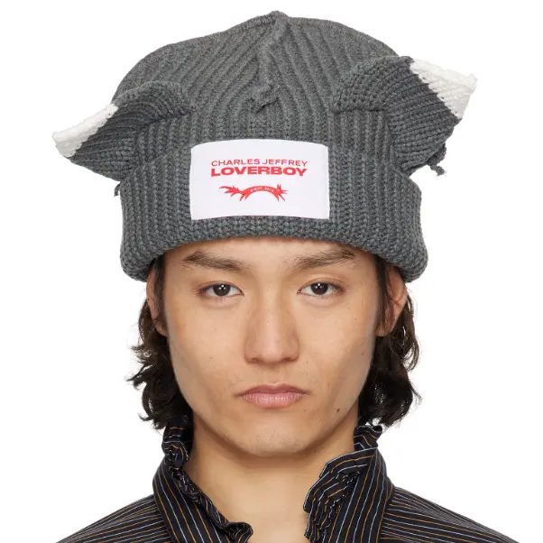 中站含税！Charles Jeffrey LOVERBOY 灰色 Chunky Ears 毛线帽