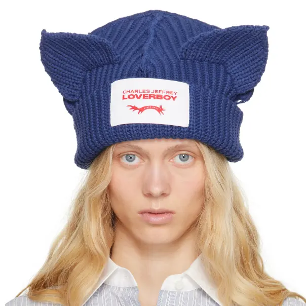 中站含税！Charles Jeffrey LOVERBOY 蓝色 Chunky Ears 毛线帽