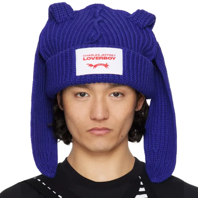 中站含税！Charles Jeffrey LOVERBOY 蓝色 Chunky Rabbit 毛线帽